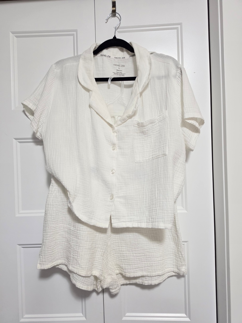 Rachel Zoe White Short-Sleeve Button Front Top Large